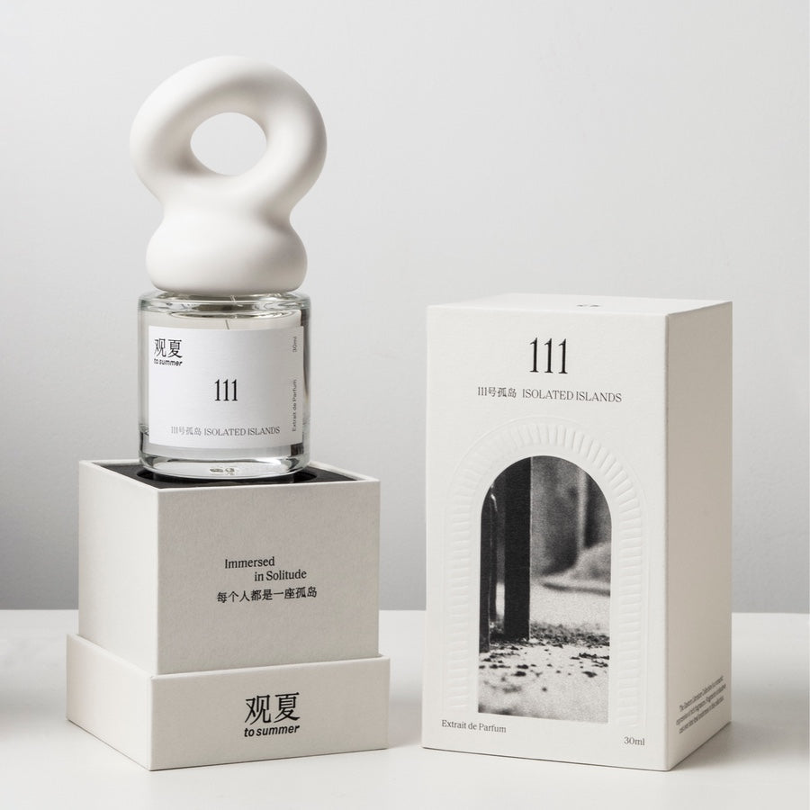 Detail shot of To Summer 111 ISOLATED ISLANDS perfume bottle, a luxury mineral fragrance for him or her.